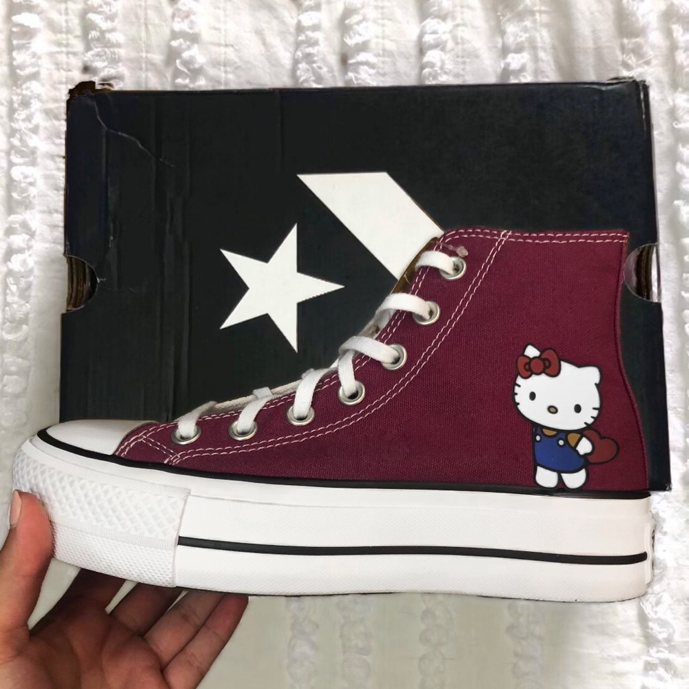Burgundy Hello Kitty Sanrio Converse